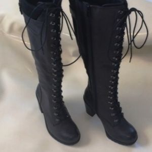 Sweater Knit Top Lace Up Combat Boots